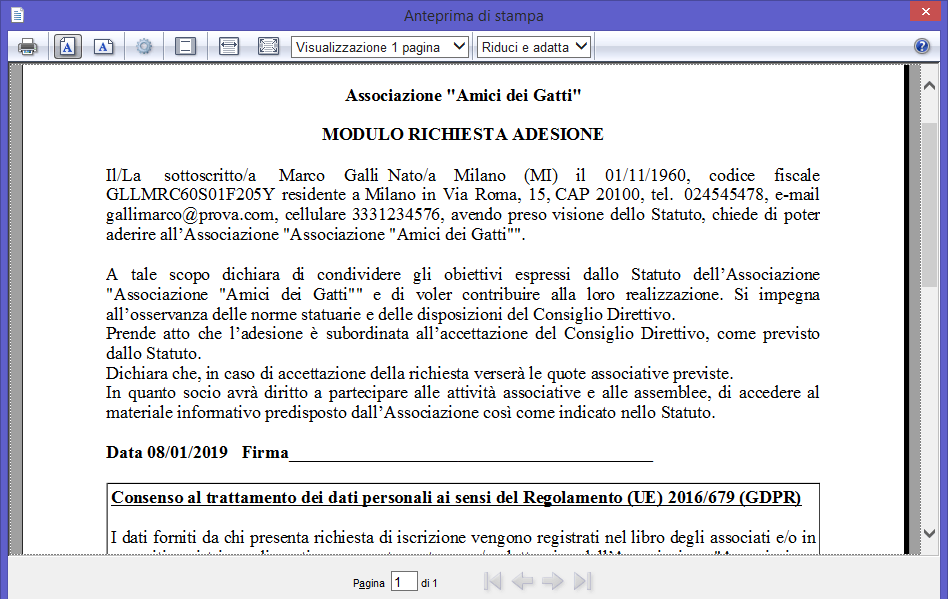 Schermata richiesta di adesione del socio in AssoMeglio