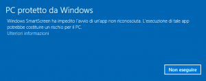 Avviso SmartScreen di Windows: cliccare su Ulteriori informazioni per proseguire con l