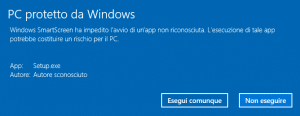 Avviso SmartScreen di Windows: cliccare su Esegui comunque per avviare il setup di AssoMeglio